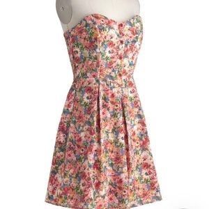 Pink Owl Floral Strapless Dress